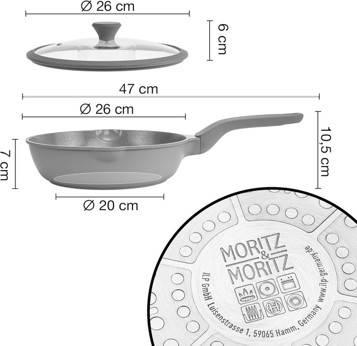 Moritz & Moritz Keramik Pfanne mit Deckel 26cm - frei von PFAS, PFOA & PTFE - Antihaft Bratpfanne 26