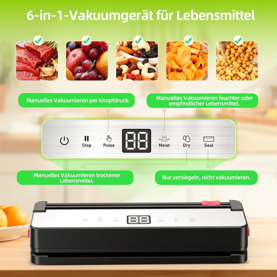 Ombrex Vakuumiergerät für Lebensmittel– Automatisches Folienschweissgerät mit 4 Modi (Dry/Moist/Puls