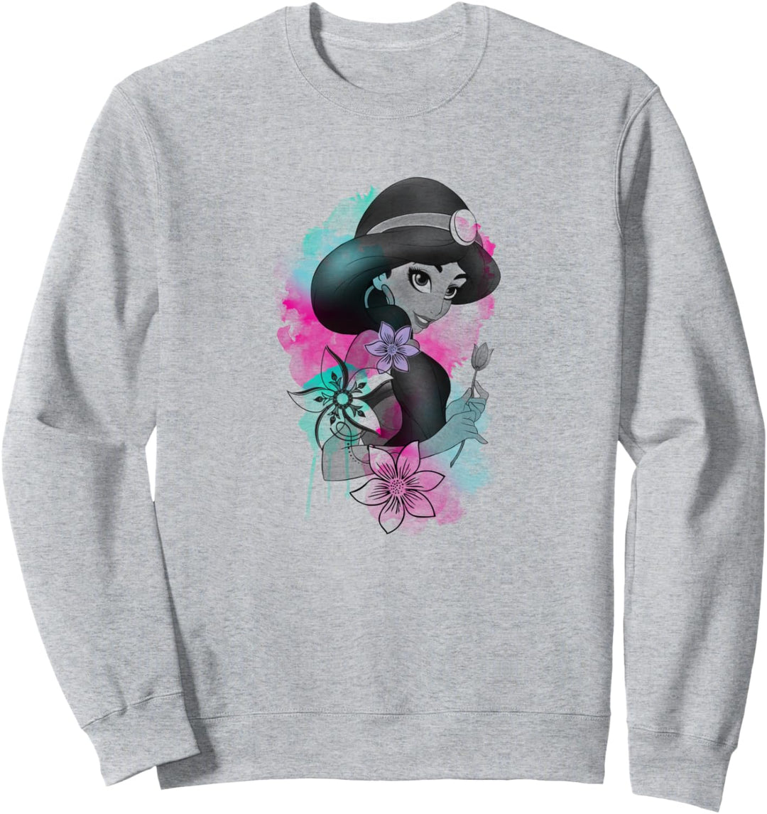 Disney Aladdin Jasmine Floral Watercolor Portrait Sweatshirt