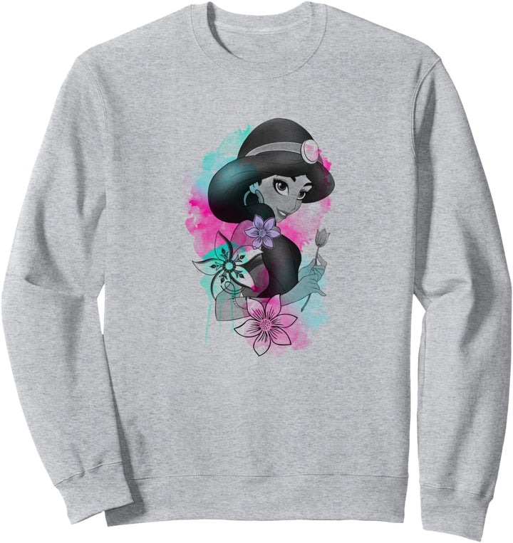 Disney Aladdin Jasmine Floral Watercolor Portrait Sweatshirt
