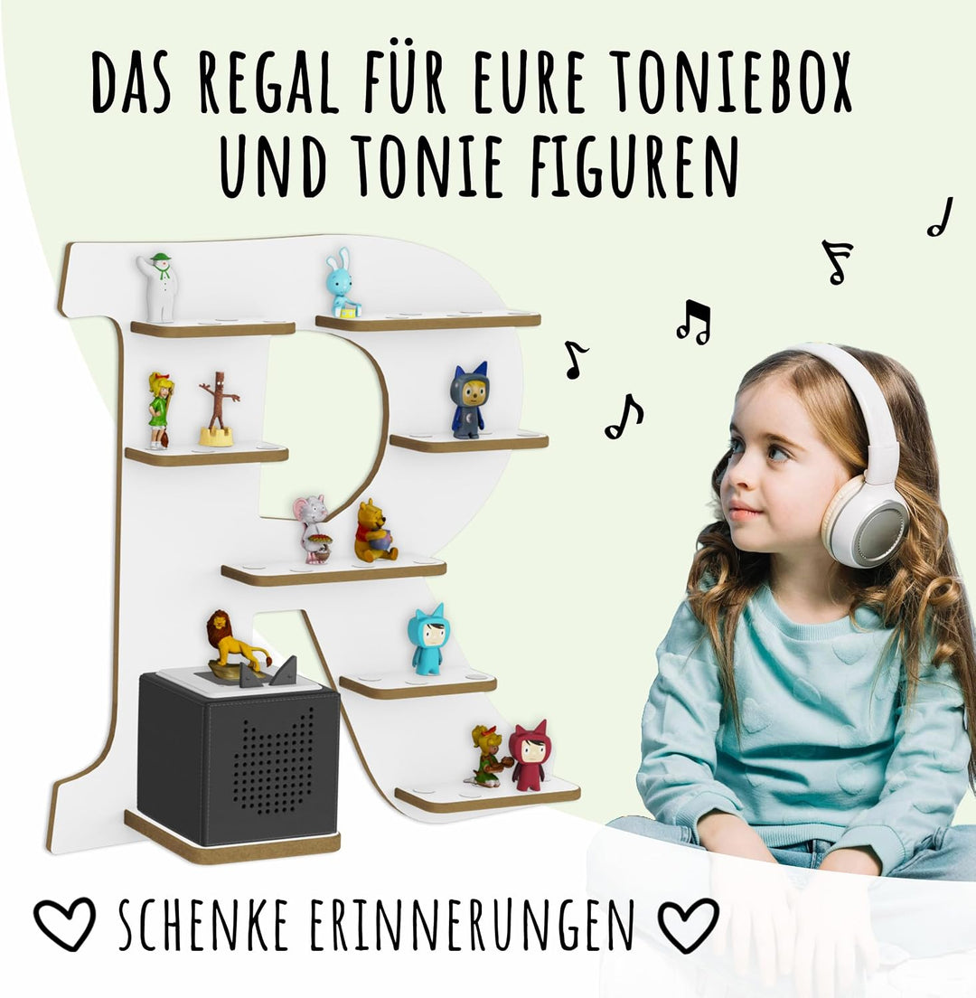 Regal Buchstabe für Toniebox, Wandregal für Tonie Figuren, personalisiert mit Name, Aufbewahrung für