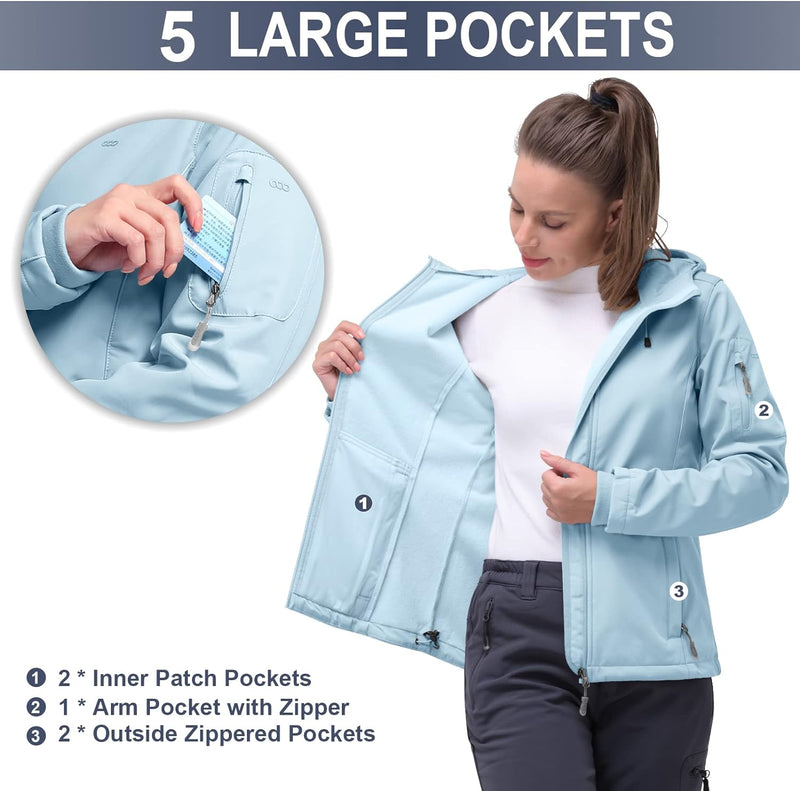 33,000ft Softshelljacke Damen Wasserdichte Atmungsaktive Warme Winterjacke Fleece Übergangsjacke Win