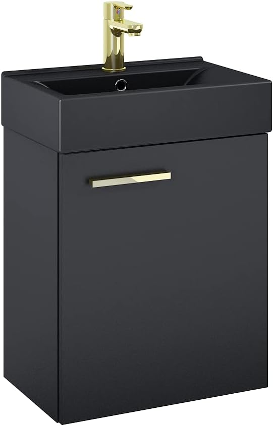 VBChome Badmöbel Set 45 cm Schwarz Matt Waschbecken mit Hängeschrank Badezimmerschrank mit Waschbeck