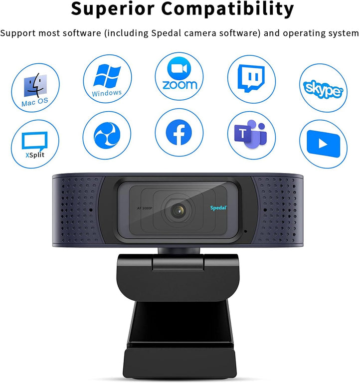 Spedal 1080p Full HD Webcam mit Autofokus, Dual Mikrofon & Privatsphäre Schutz, USB Anschluss, kompa