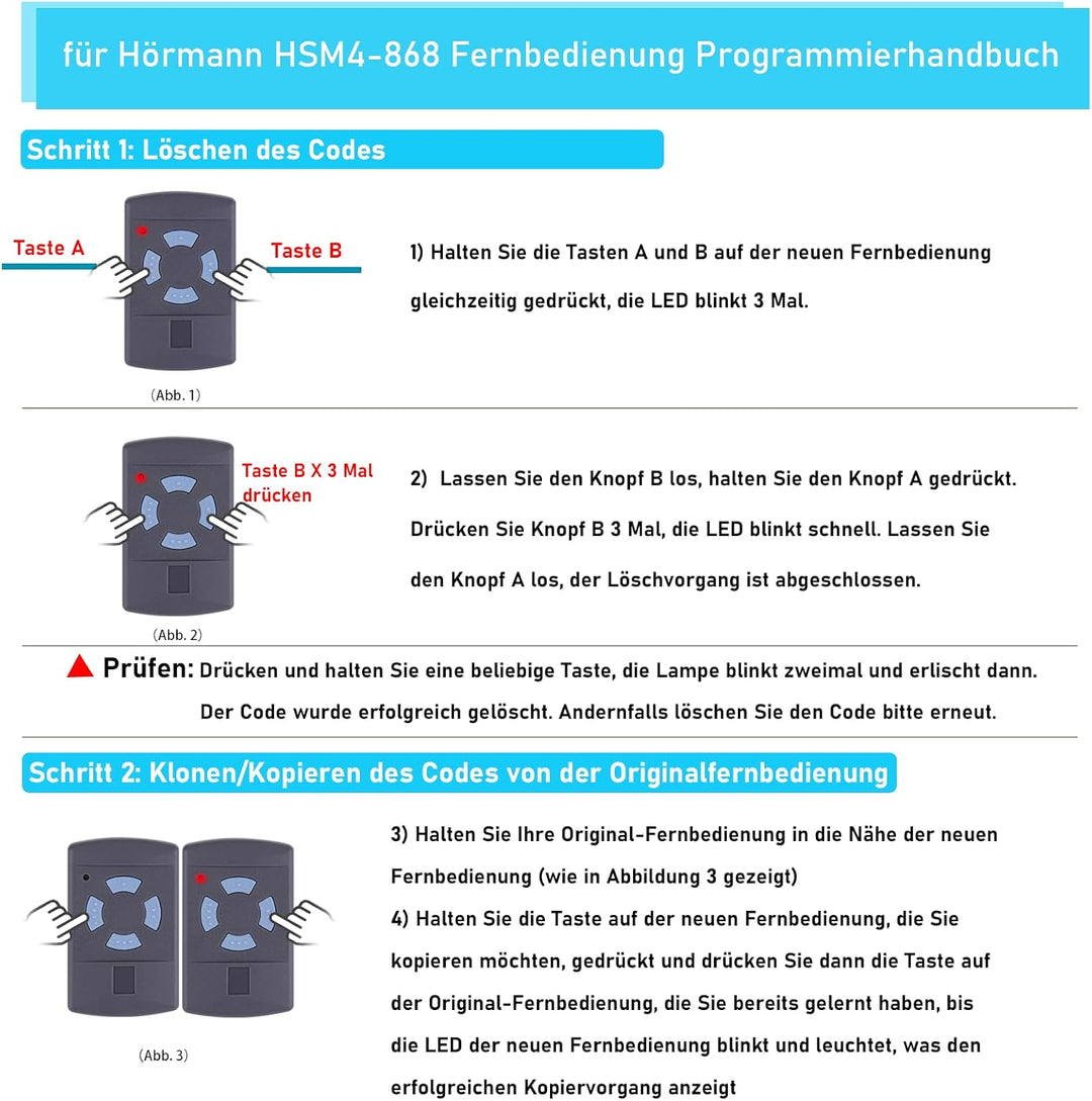 Handsender Fernbedienung Transmitter kompatibel mit 868,3MHZ HORMANN HSM2 HSM4 HS1 HS2 HS4 HSE2 HSZ1
