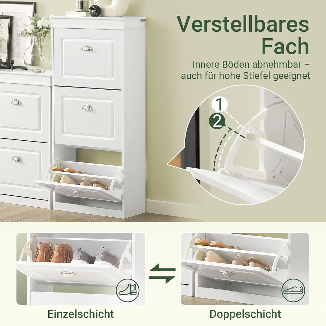 SoBuy Schuhschrank mit 3 Klappen - Schmaler Schuhkipper mit 6 Ablagen, Verstellbares Schuhregal für