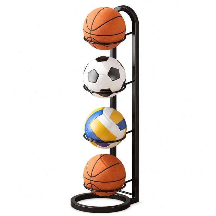 GOOGO 4 Stufiger Ballständer, Metall Basketball Ständer Herausnehmbare, Vertikale Ball Aufbewahrung,