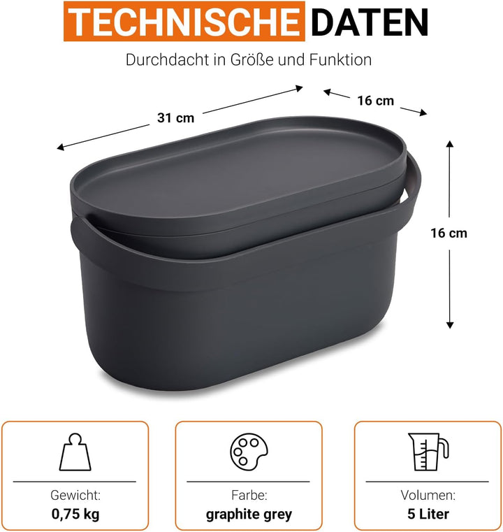 Garantia NOVA Biomülleimer Küche 5L Graphite Grey Geruchsdichter 5 L Graphite Grey, 5 L Graphite Gre