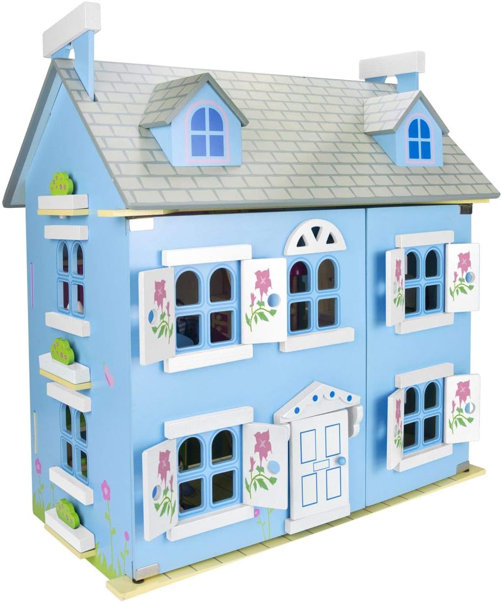 Leomark Alpine Villa Puppenhaus aus Holz mit Möbeln und Familie - Farbe Blue - Familienhaus mit möbe