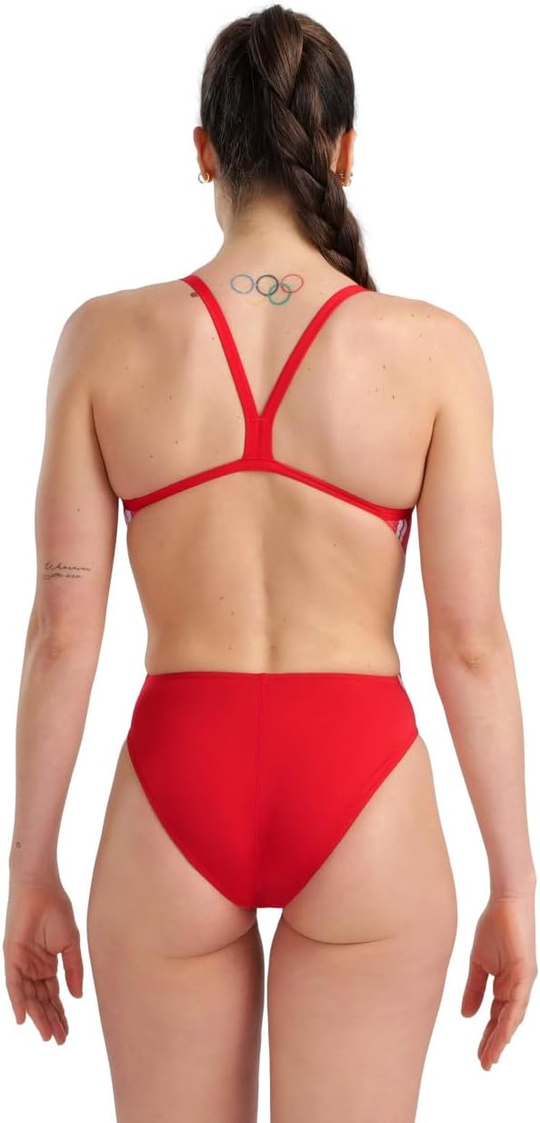 ARENA Damen Women's Fireworks Swimsuit Challenge Back One Piece Swimsuit 32 Red/Red Multi, 32 Red/Re