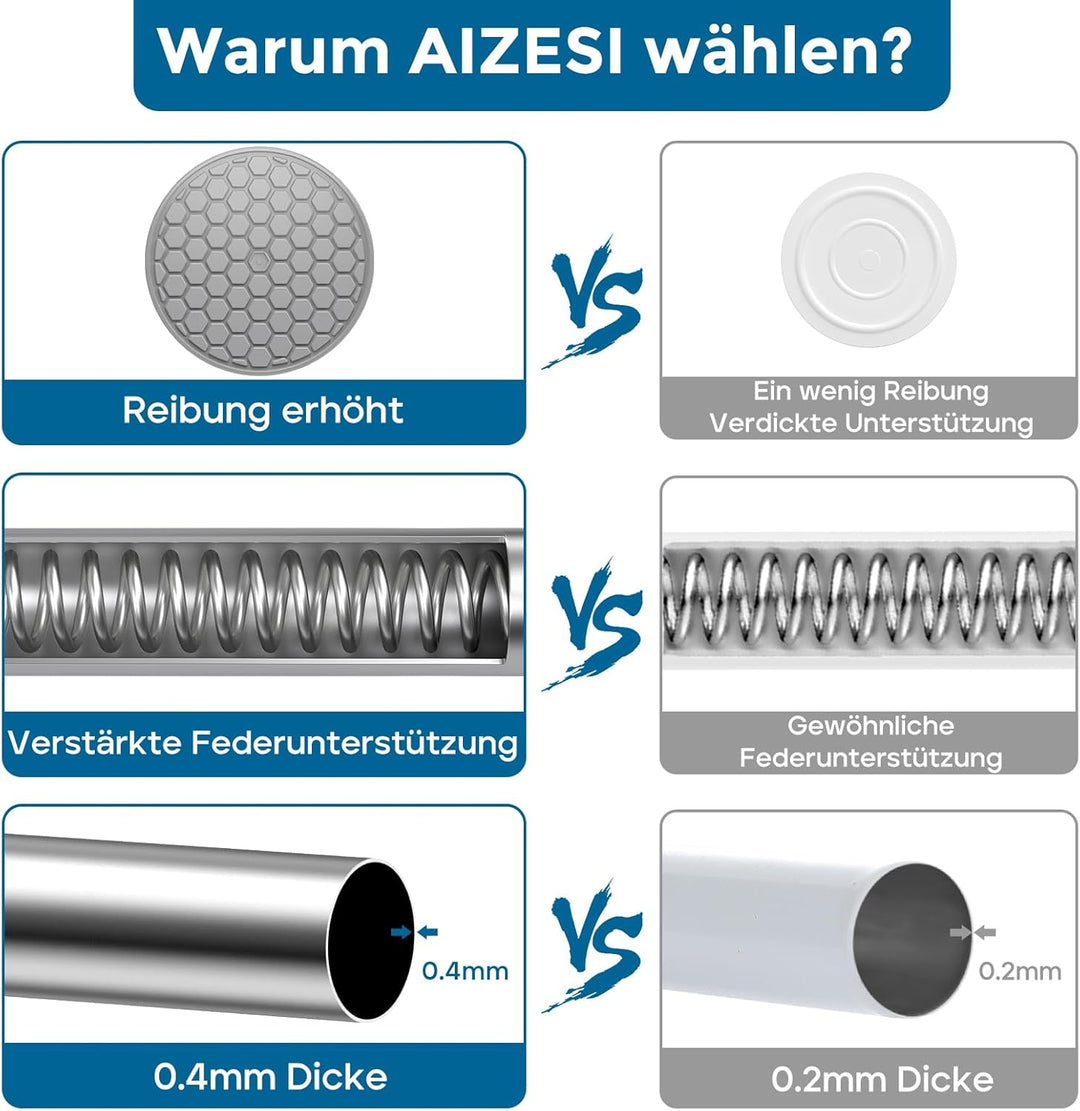 AIZESI Gardinenstange ohne Bohren Duschvorhangstange Teleskopstange ohne Bohren 110-185cm, Ø22mm Sil