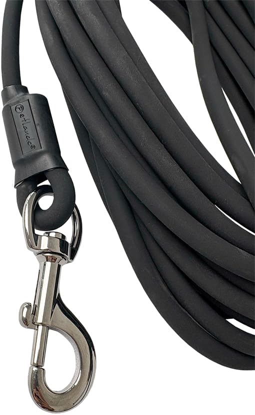 Petlando Hundeleine Trekking Rund 10 m Schwarz mit Griff, Schleppleine extrem robust & Abriebfest, p