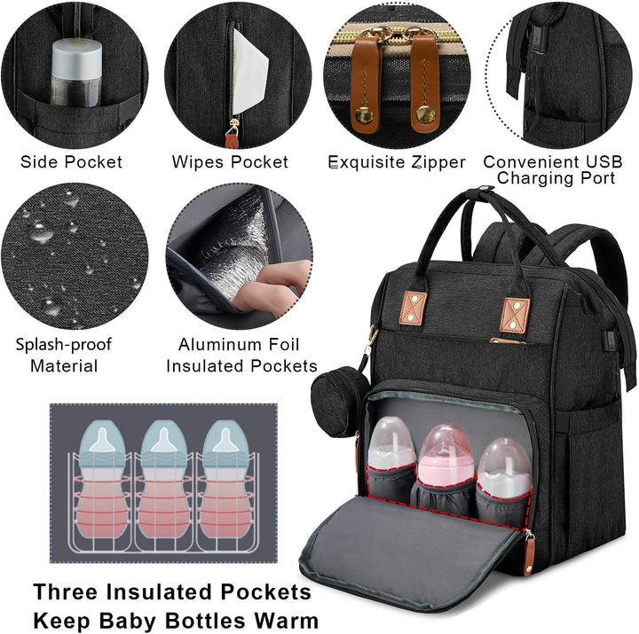 Fexkean Wickeltasche Rucksack Baby Wickelrucksäcke mit Grosser Kapazität Tragbare Reisewindeltasche