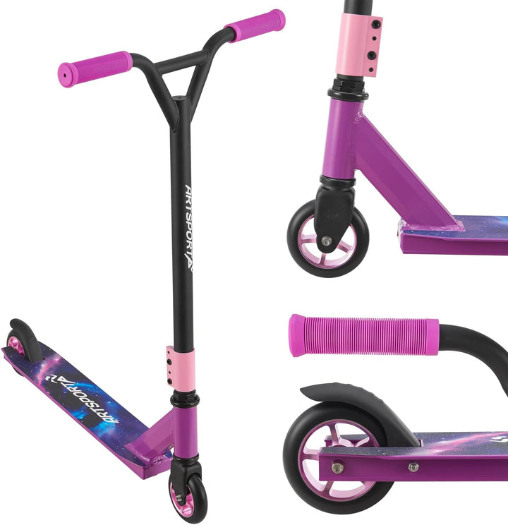 ArtSport Stunt Scooter mit 360° Lenkung, ABEC 9 Kugellager, 100 mm PU Räder & Griptape, Funscooter f