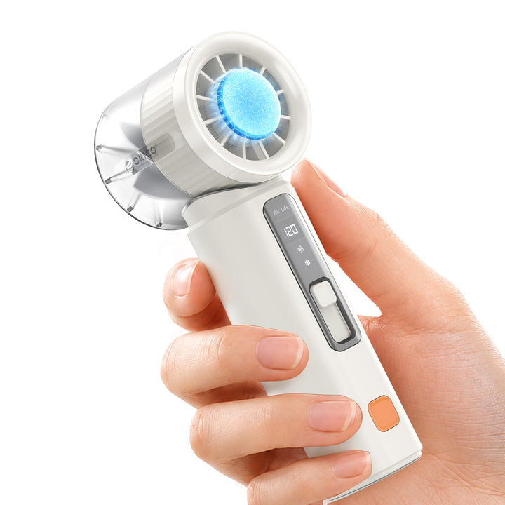 ORICO MiFan Handventilator mit Kühlfunktion, Weiss | 3000mAh Akku, 120 Stufen Turbo, LED-Anzeige, Tr