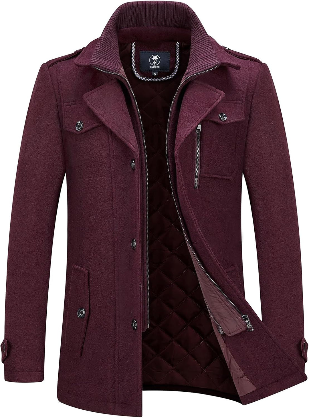 KUDORO Herren Wintermantel Wolle Kurzmantel Herren Wollmantel Mittellang Slim Fit für Business Freiz
