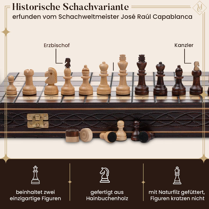 2in1 CAPABLANCA Schach und Dame Spiel | Master of Chess | Schachbrett Holz Hochwertig 40 cm | Reise