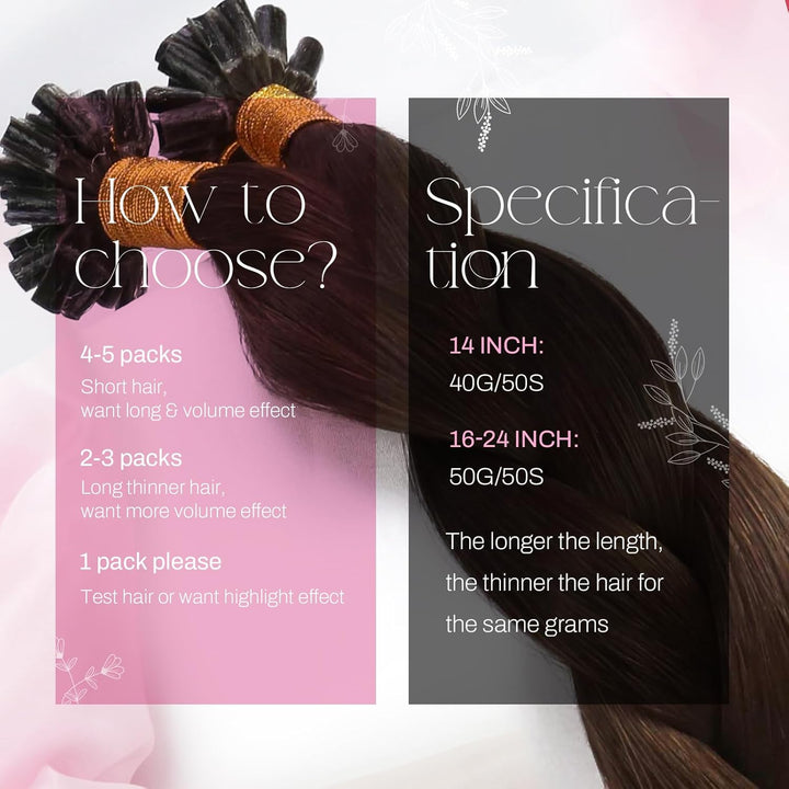 Moresoo Echthaar Extensions Bondings 1g Remy U Tip Keratin Bondings Echthaar Extensions Dunkelbraun