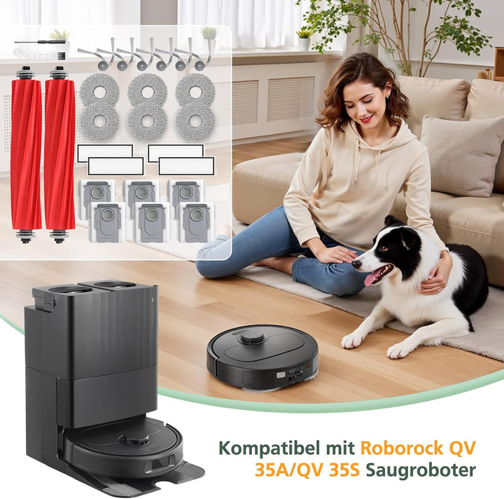 26 Stück Zubehör Ersatzteile für Roborock QV 35A/QV 35S Saugroboter, 2 Rollenbürste, 4 HEPA-Filter,