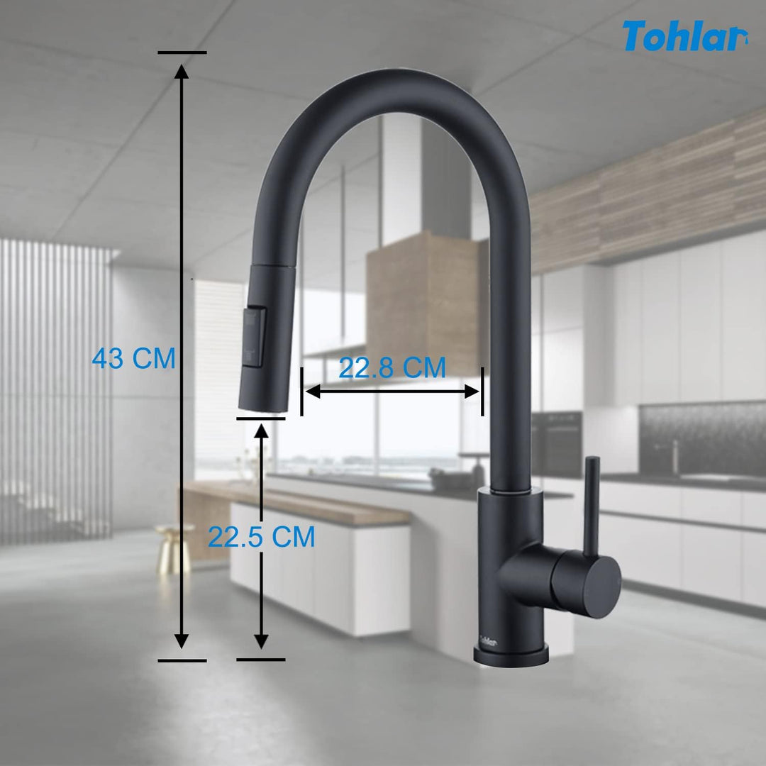 Tohlar Wasserhahn Küche Schwarz, Edelstahl Küchenarmatur, 360° Schwenkbar Spültischarmatur mit Braus