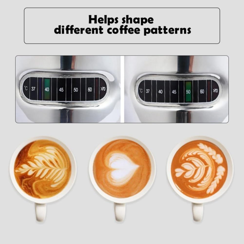 Exqufood Milchaufschäumer Temperaturanzeige Milchaufschäumer und Tasse für Latte Art 350ml