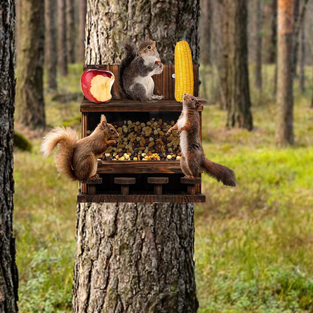 KHayRovies Eichhörnchen Futterhaus aus Holz, eichhörnchenhaus wetterfest für Draussen, Chipmunk Futt