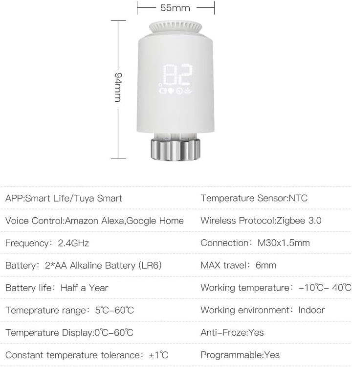 Smart Heizkörperthermostat, Zigbee Thermostat, Smart Heizungsthermostat mit App-Funktion,Programmier