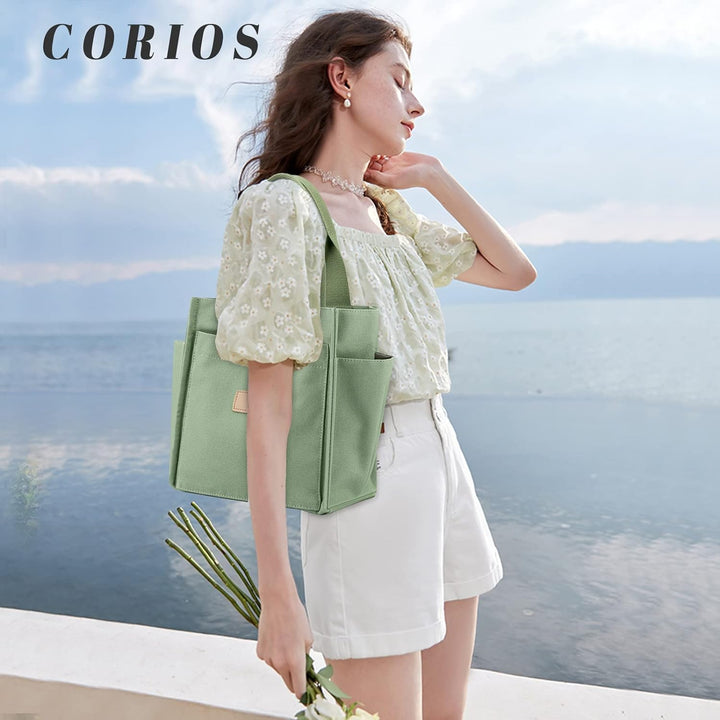 CORIOS Damen Schultertasche Casual Handtasche Canvas Unterarmtasche Henkeltaschen Multifunktionale T