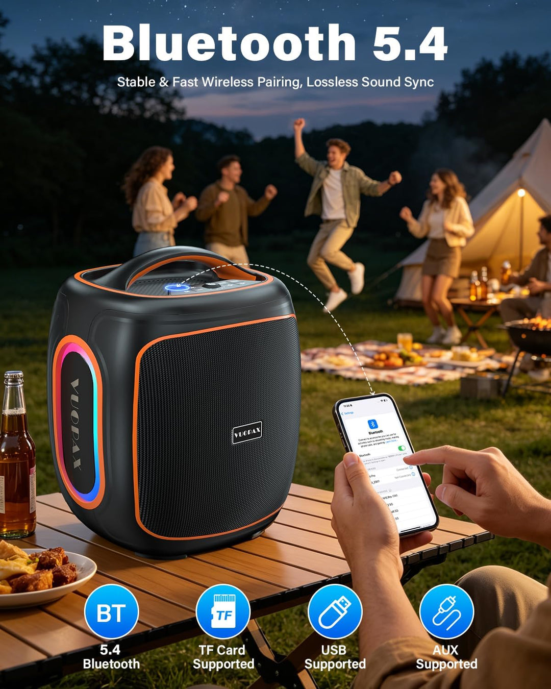 Bluetooth Lautsprecher Gross 120W, Tragbare Musikbox mit kraftvollem Sound, 6,5&