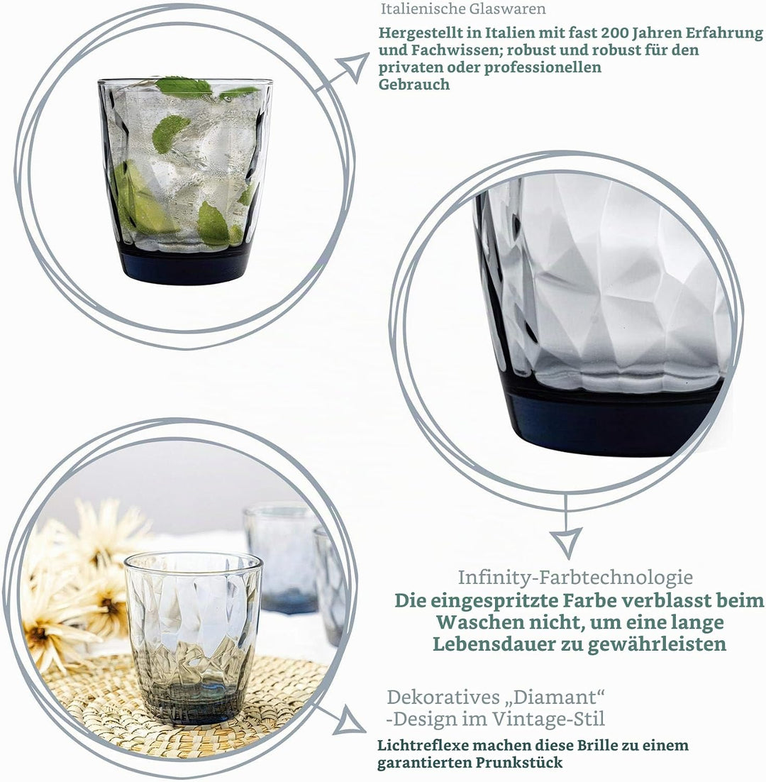Bormioli Rocco Diamond -Wassergläser - 390ml - Blau - Pack Von 12