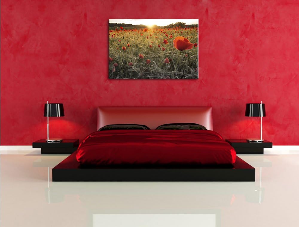 Pixxprint Mohnfeld bei Sonnenuntergang als Leinwandbild/Grösse: 100x70 / Wandbild/Kunstdruck/fertig