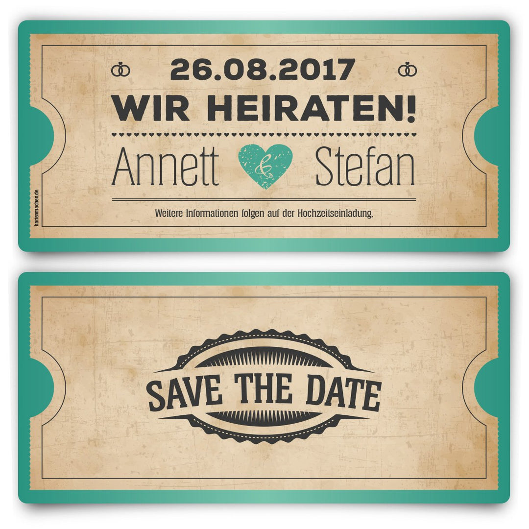 Save the Date Karten zur Hochzeit (60 Stück) - Vintage Herz in Mintgrün 60 Stück Mintgrün, 60 Stück