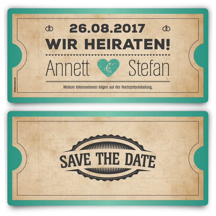 Save the Date Karten zur Hochzeit (60 Stück) - Vintage Herz in Mintgrün 60 Stück Mintgrün, 60 Stück