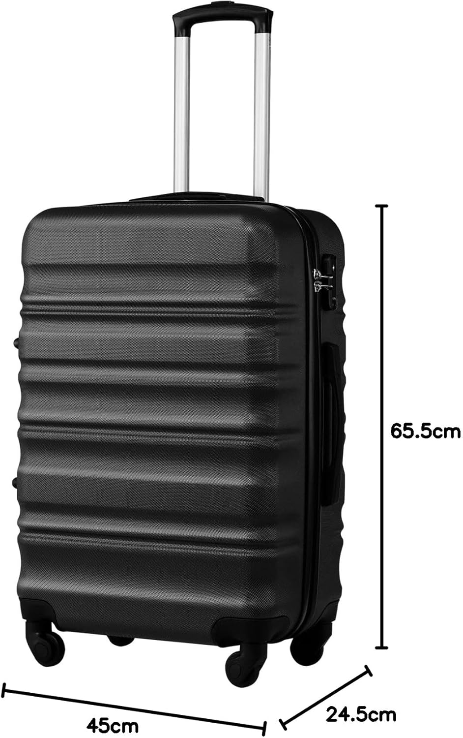 COOLIFE Hartschalen-Koffer Trolley Rollkoffer Reisekoffer mit TSA-Schloss und 4 Rollen (Schwarz, Mit