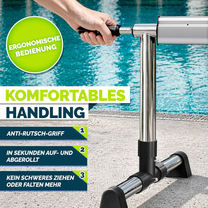 tillvex Pool Aufroller Premium 3-5,70 m mit Vollgummireifen | Aufrollsystem für Solarfolie | Aufroll