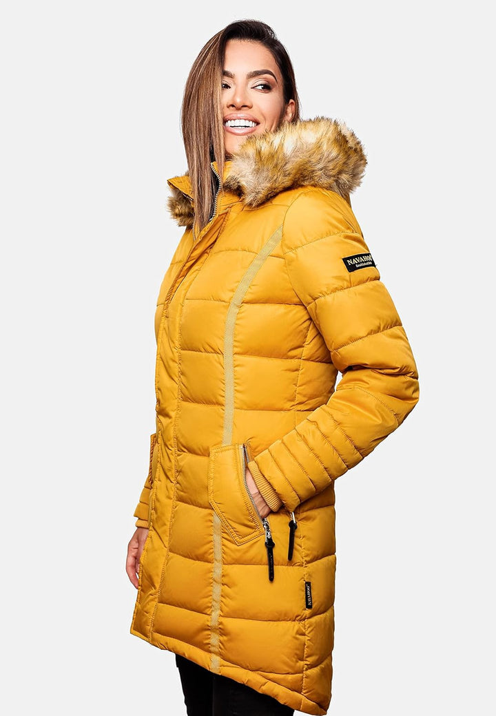 Navahoo Damen Warmer Winter Steppmantel Papaya XS-XXL S Gelb, S Gelb