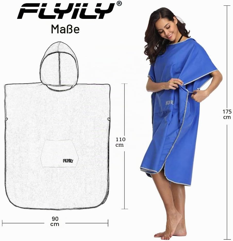 FLYILY Microfaser Surf Poncho Handtuch mit Kapuze Bademantel zum Schwimmen und Strand wechseln Einhe
