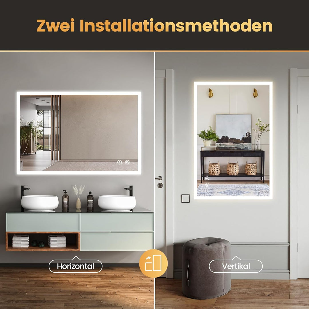 YOLEO Badspiegel mit Beleuchtung 120x80cm, LED Spiegel Wandspiegel mit Steckdose, Badezimmerspiegel