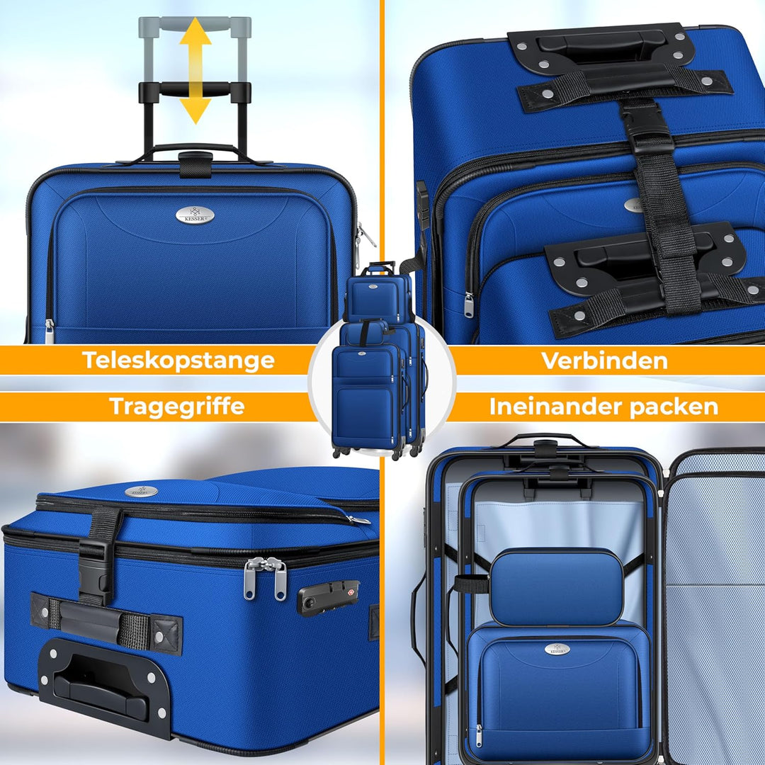 KESSER® Reisekoffer Set 4-teilig | Trolley Kofferset Stoffkoffer mit 3-Ziffern-TSA-Schloss, 360° Rol