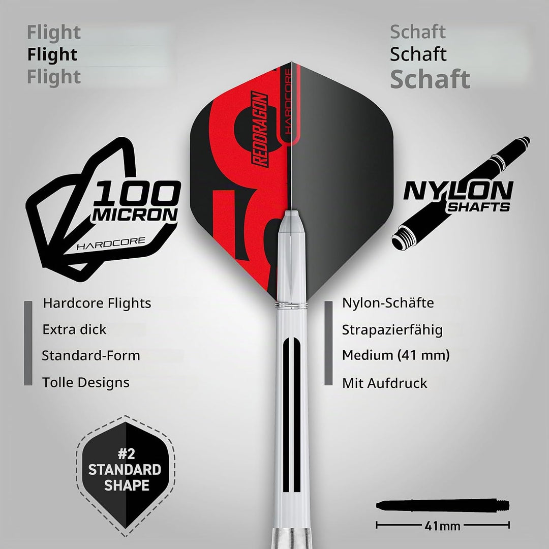RED DRAGON Darts – Axis Series – 85% Wolfram - Profi Satz Dartpfeile Metallspitze mit Dart Flüge und