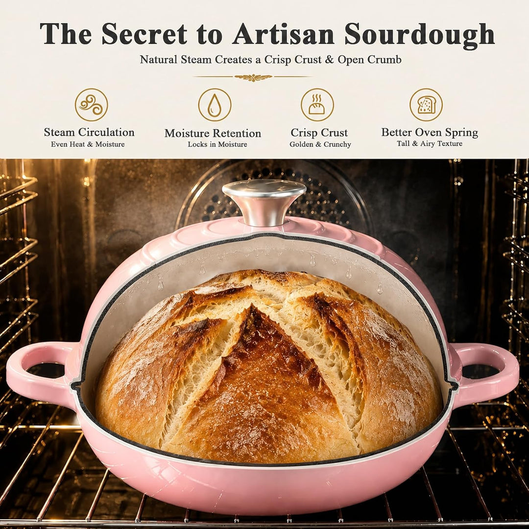 Gusseisen Topf Brot Backen,5,7L Bräter Emaille Schmortopf mit Deckel und Griffen,26 cm Dutch Oven,Br