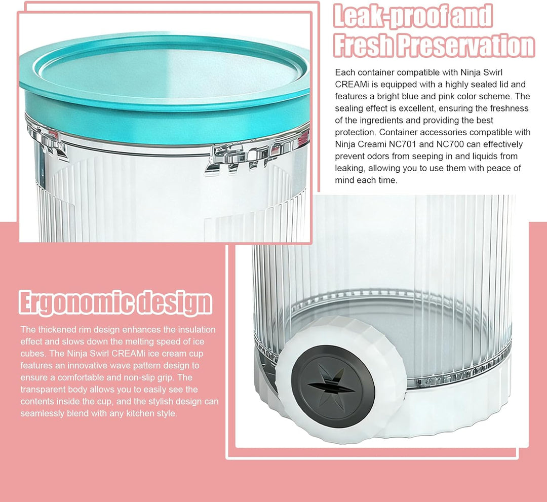 2 Stück Behälter Kompatibel mit Ninja Swirl CREAM: Tubs Zubehör für die Ninja Creami NC701 NC700, Zu