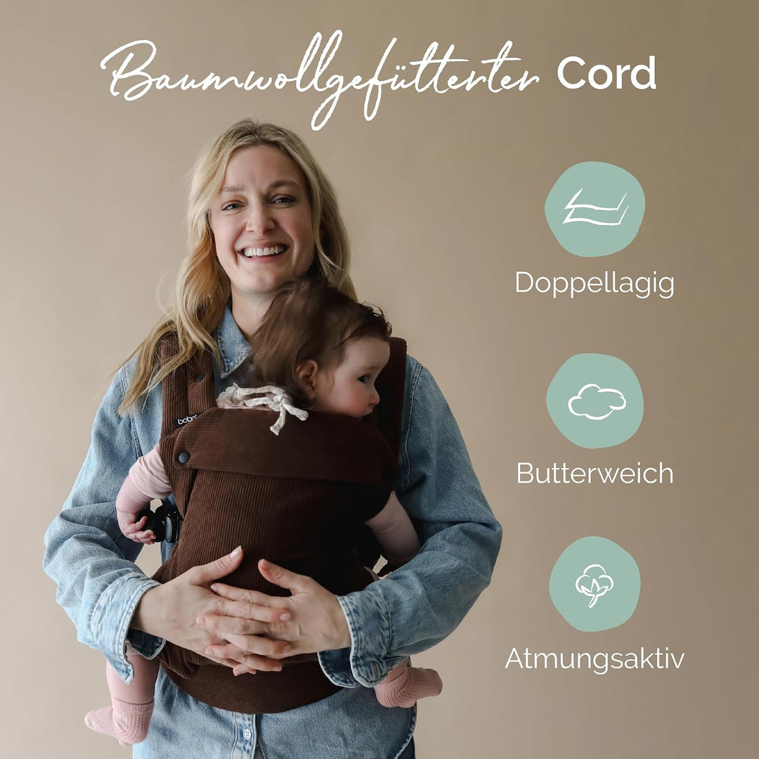 Boba Auri Babytrage Neugeboren bis Kleinkind - Baumwollcord Babytrage, 3 ergonomische Tragepositione