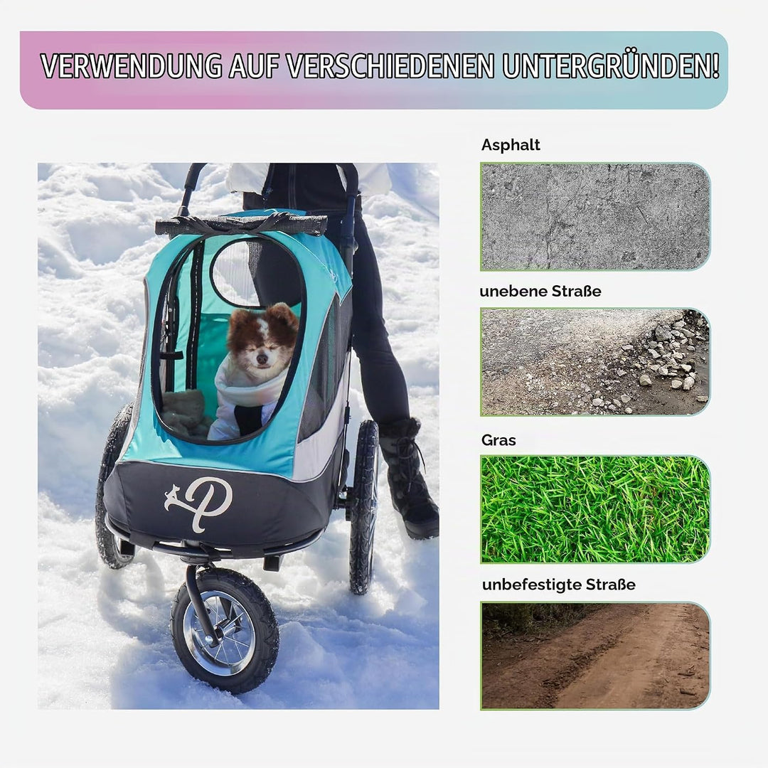 Petique Trailblazer Jogger Hundewagen für mittelgrosse Hunde &amp; Katzen, Luftreifen, verstellbarer Gri