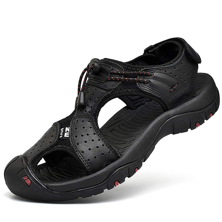 rismart Herren Closed Zu Draussen Sport Trekking Schuhe Leder Sandalen 41 EU Schwarz, 41 EU Schwarz