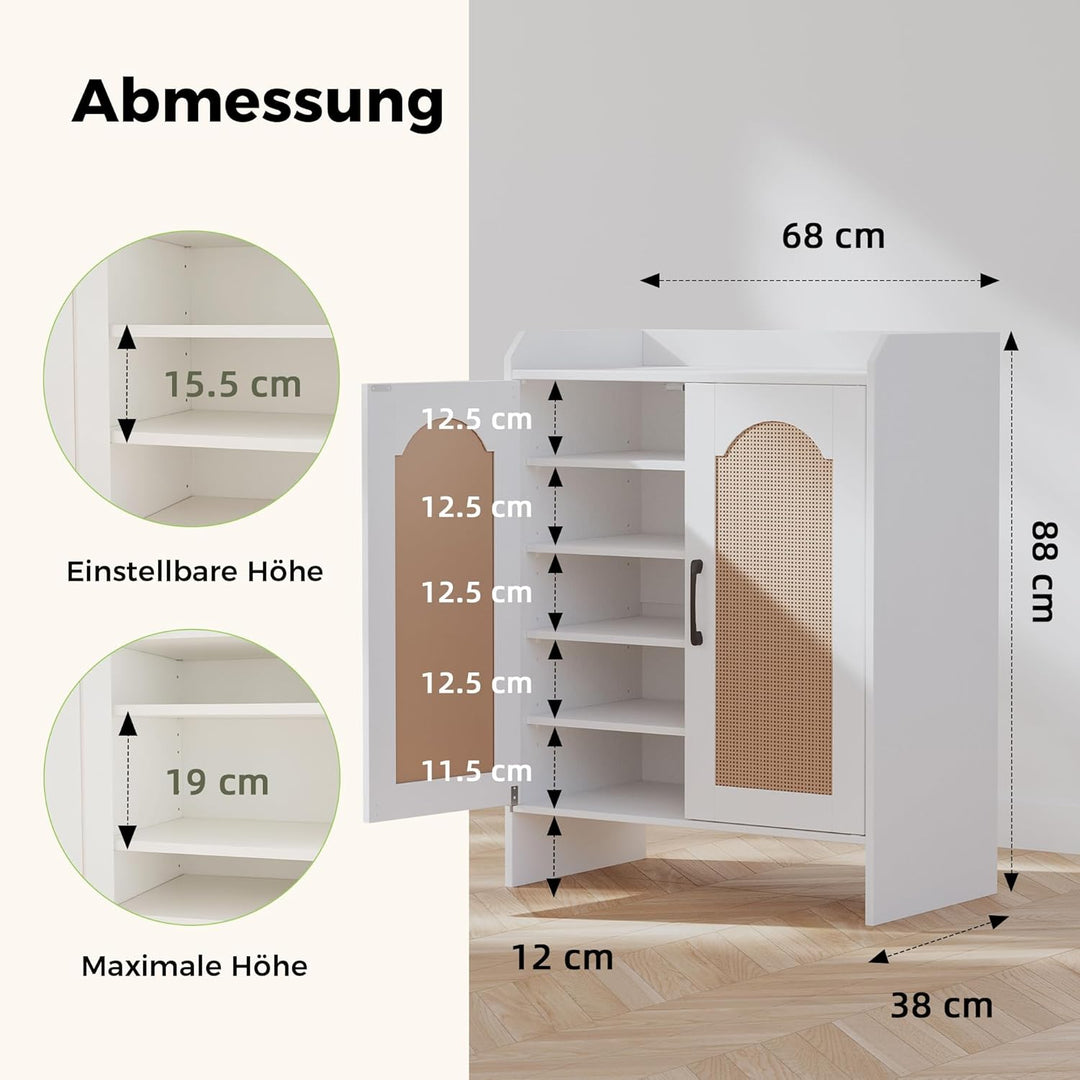 Mericonia Schuhschrank, 5-stöckiger Rattan-Schuhschrankmit 2 Holztüren, Eingangsbereich-Speicher, St