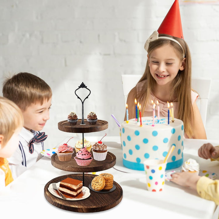 Etagere 3 Etagen, Tortenständer Holz, Cupcake Ständer mit Metallgriff, Kuchenständer Kuchenplatte, O