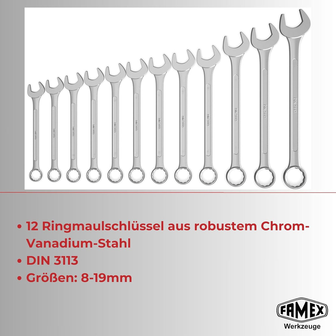 FAMEX 555-50 Steckschlüsselsatz 219-tlg. - 1/4 Zoll, 3/8 Zoll, 1/2 Zoll - alle Werkzeuge CV-Stahl -