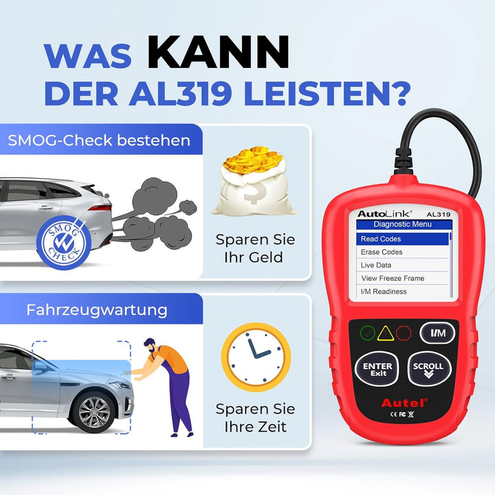 AL319 obd2 Diagnosegerät für alle Fahrzeuge,Fehlercode für obd2 Diesel und Benzin Fahrzeuge,MIL ausc