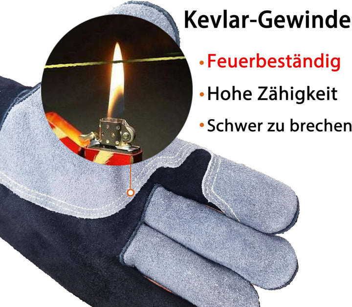 WZQH 40 cm, Leder Grillhandschuhe, Feuerfester Hitzebeständige Mitts für Schweissen, Feuerwehr, Kami